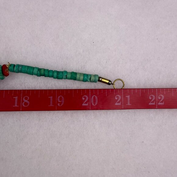 Colorful Handmade Womens Bead & Pendant Necklace Red/Green/Gold Tone - Picture 4 of 4